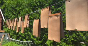 carnets de cuir sur une corde à linge